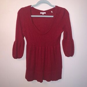 Vince Burgundy 100% Cashmere Peplum Balloon Sleeve Sweater M